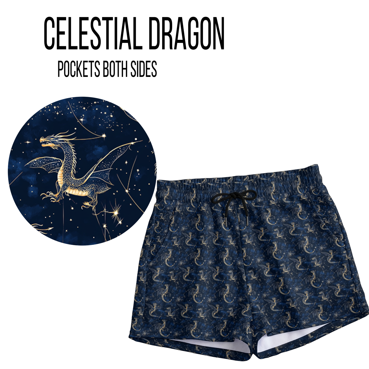 Celestial Dragon Leggings Full Length, Capri , Jogger Shorts,  or Skort Pockets - Pre Order