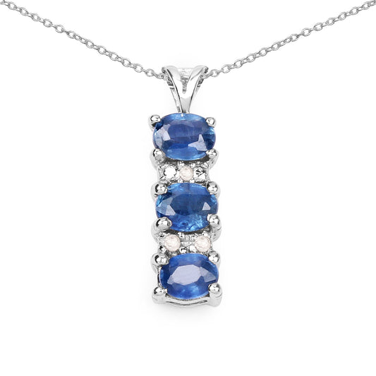 0.64 Carat Genuine Blue Sapphire and White Diamond .925 Sterling Silver Pendant
