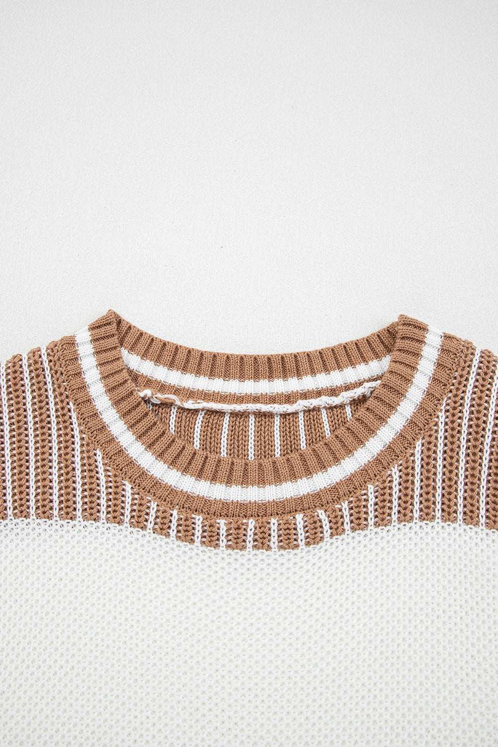 Light Blue Two Tone Striped Patchwork Drop Shoulder Sweater