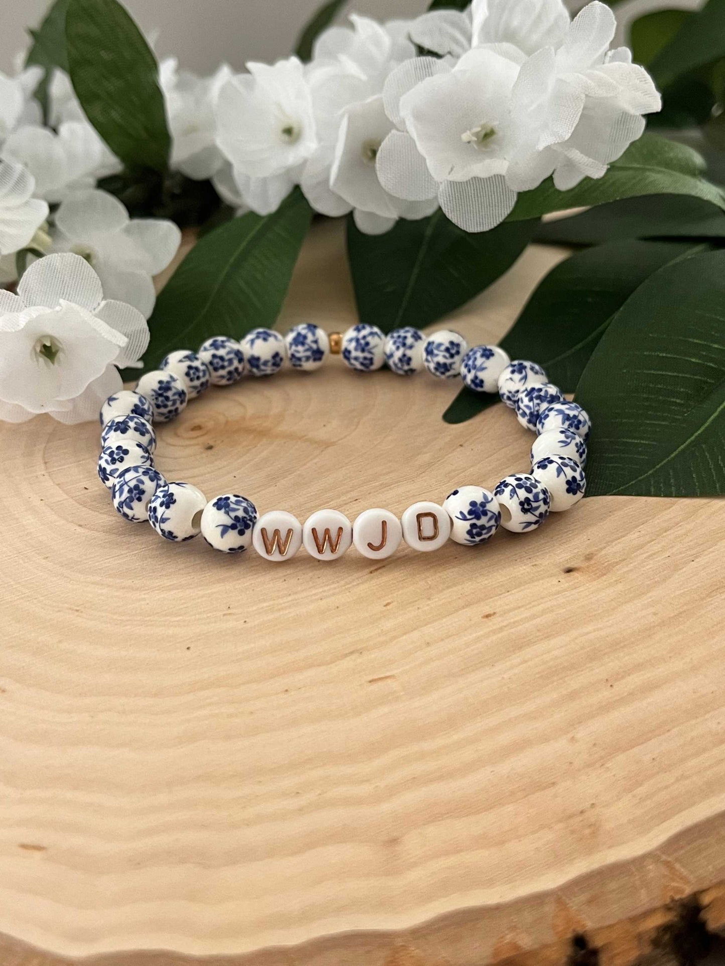 WWJD Bead Bracelet - Multi-Color Natural Stone Faith Jewelry