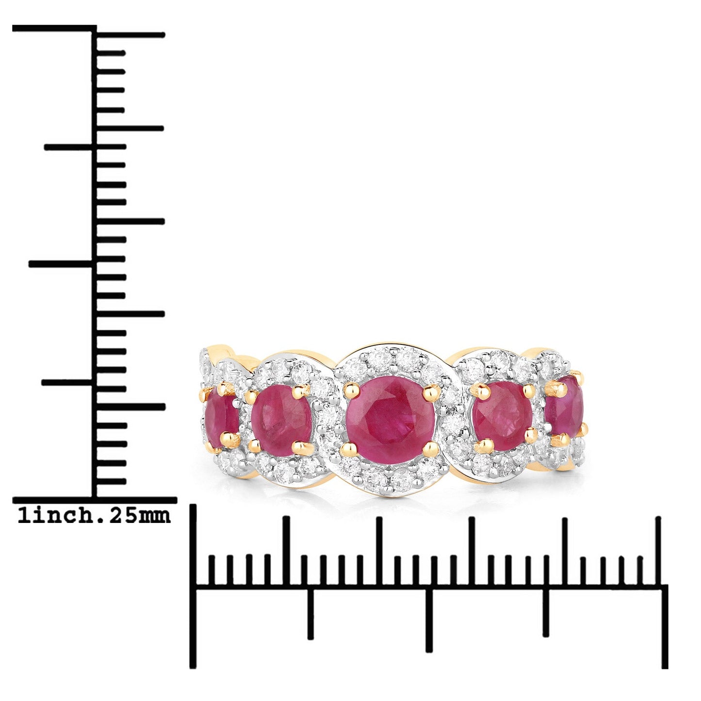 1.99 Carat Genuine Ruby and White Diamond 14K Yellow Gold Ring