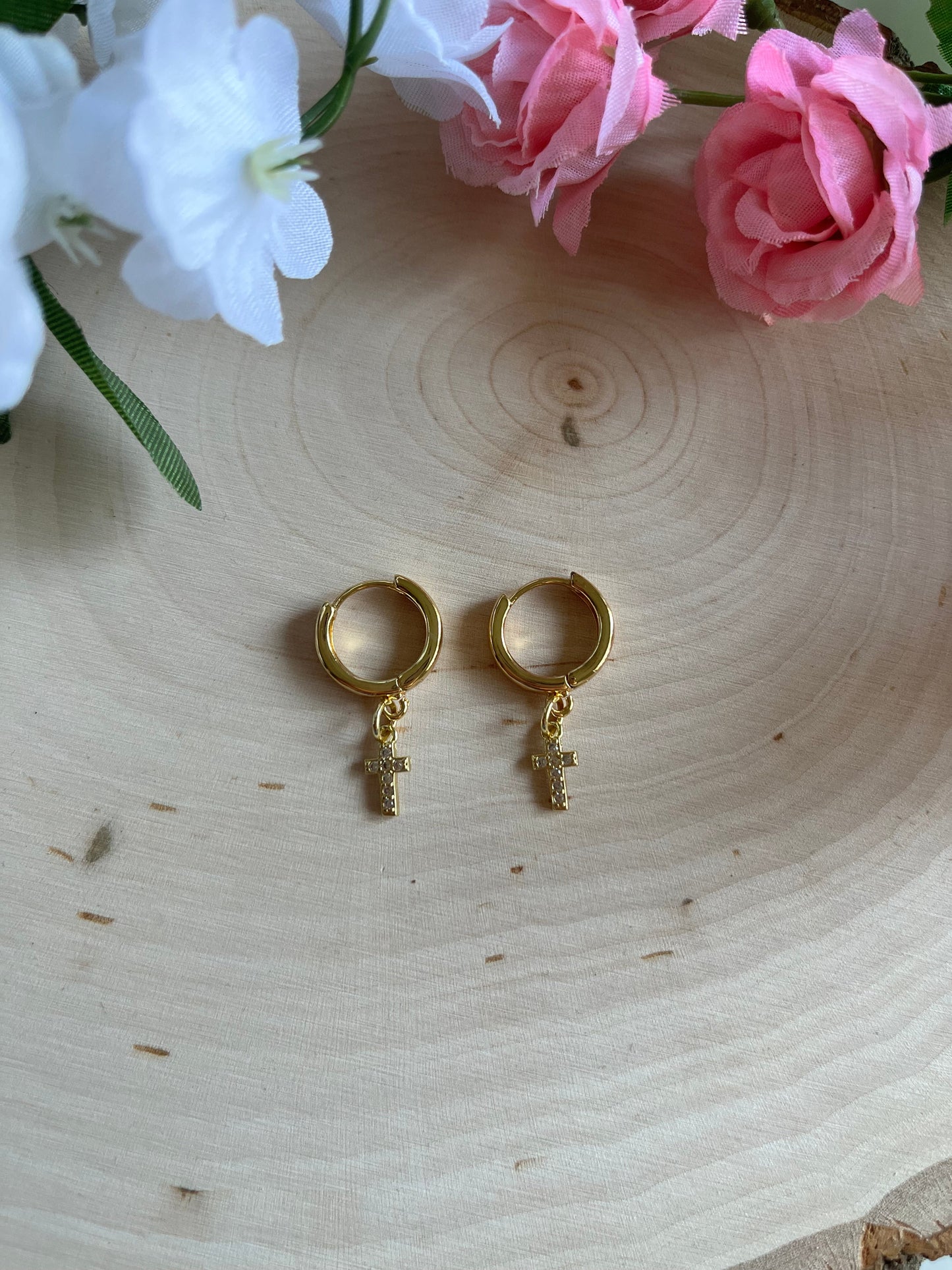 Gold Earrings 18K Cross Christian Jewelry