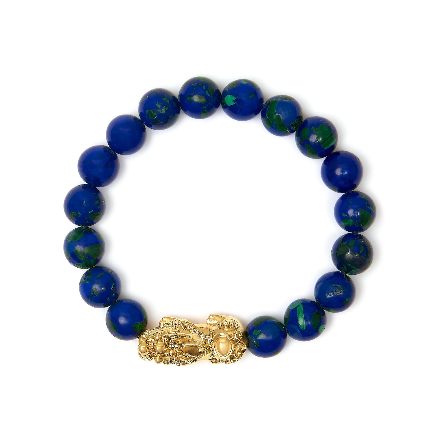 18K Yellow Gold Azurite Beaded Dragon Charm Bracelet