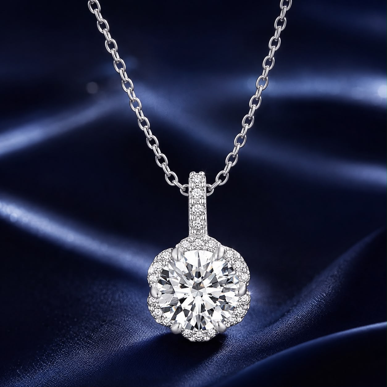 925 Sterling Silver Moissanite Pendant Necklace for Women - 45cm