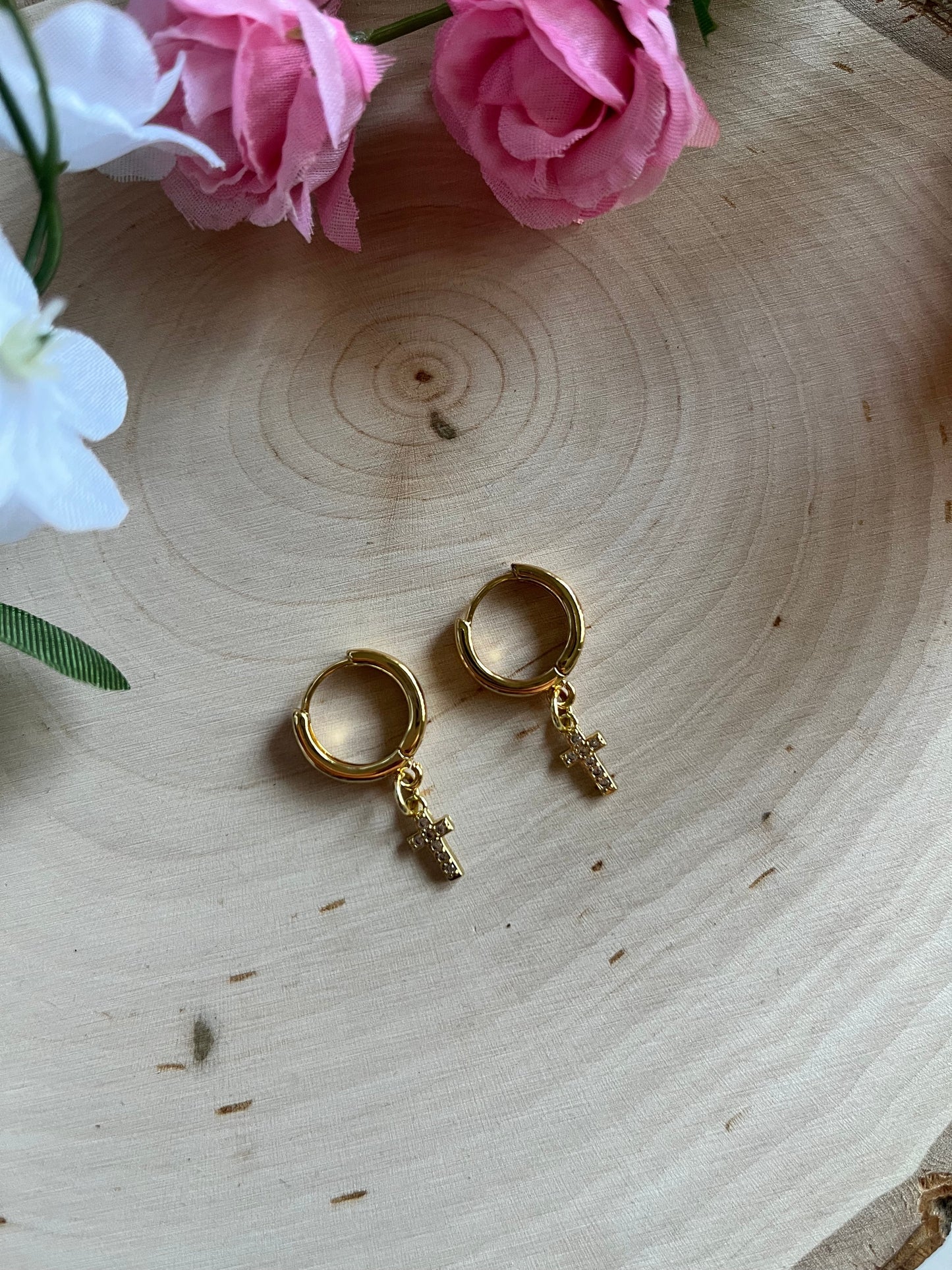 Gold Earrings 18K Cross Christian Jewelry