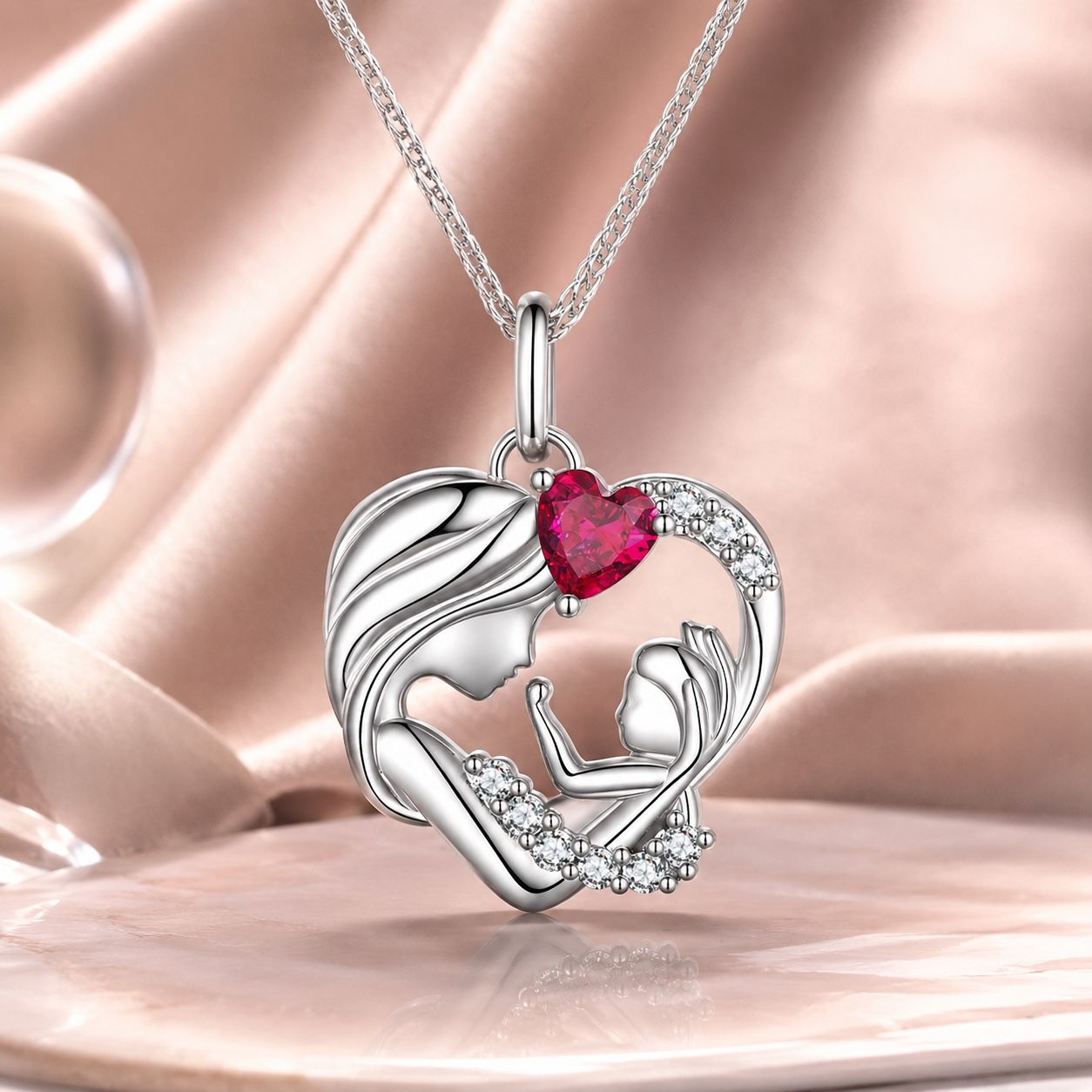 925 Sterling Silver Necklace with Pavé Setting CZ, 25x19mm Pendant, 400mm-450mm Length for Women
