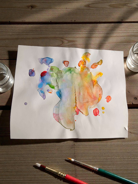 Abstract Rainbow Water Color Splat Painting