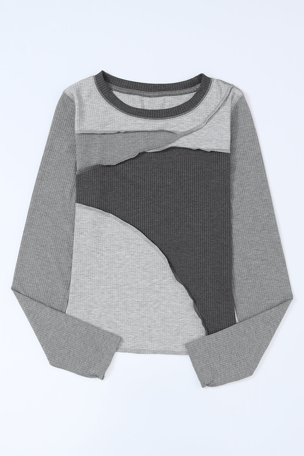 Exposed Seam Color Block Ribbed Knit Top