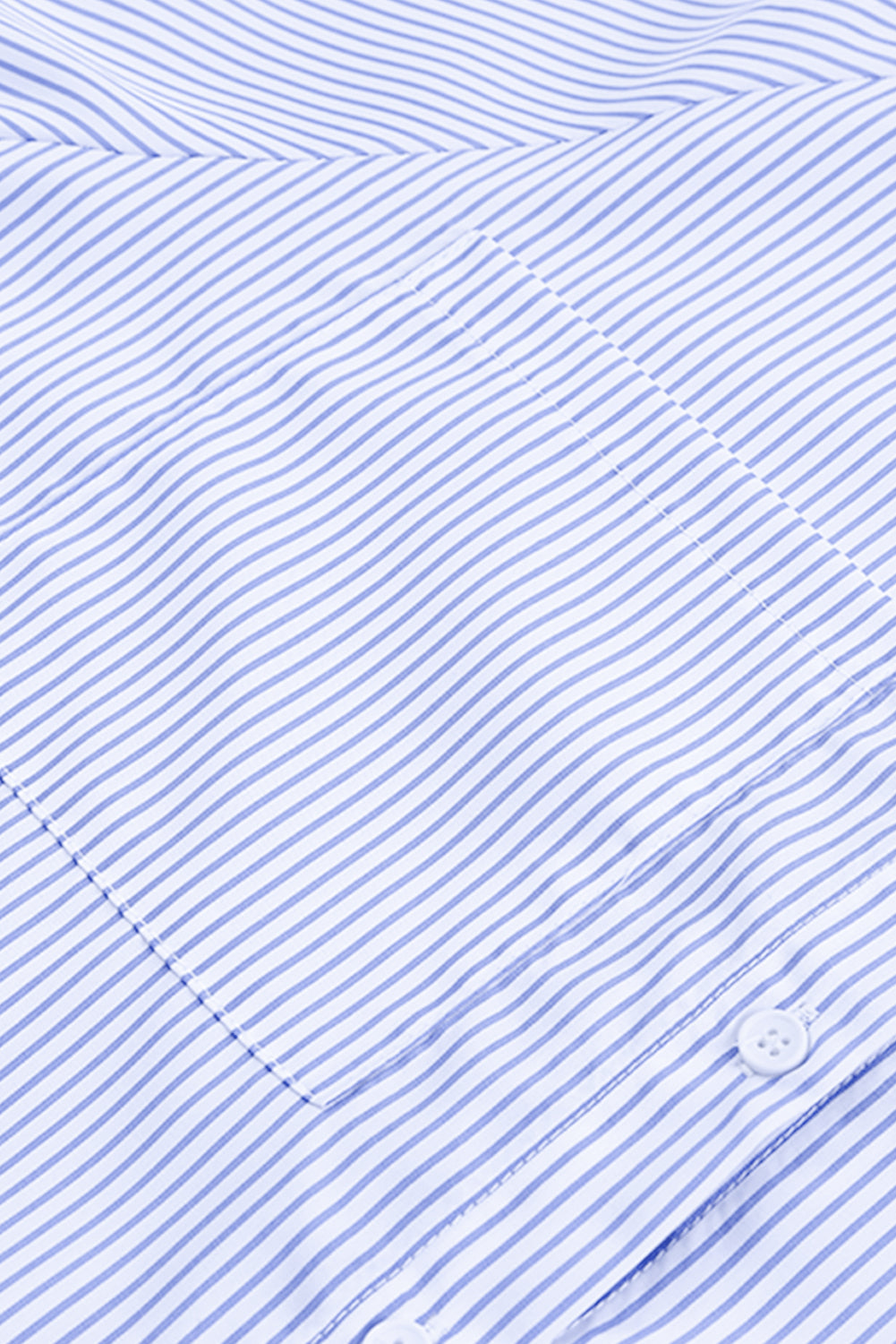 Light Blue Casual Striped Shirred Cuffs Shirt