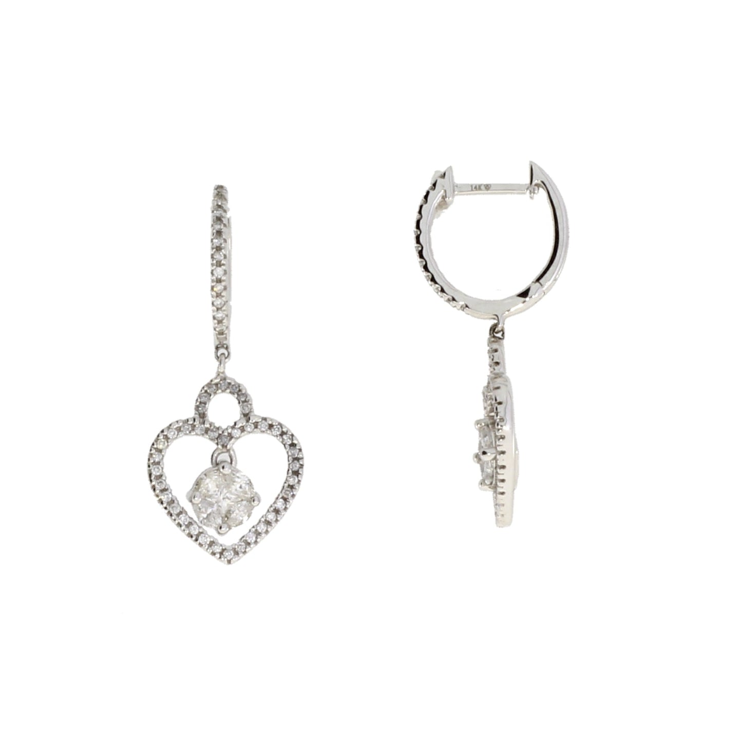 Natural .50ct Diamond Dangle Earrings 14KT White Gold