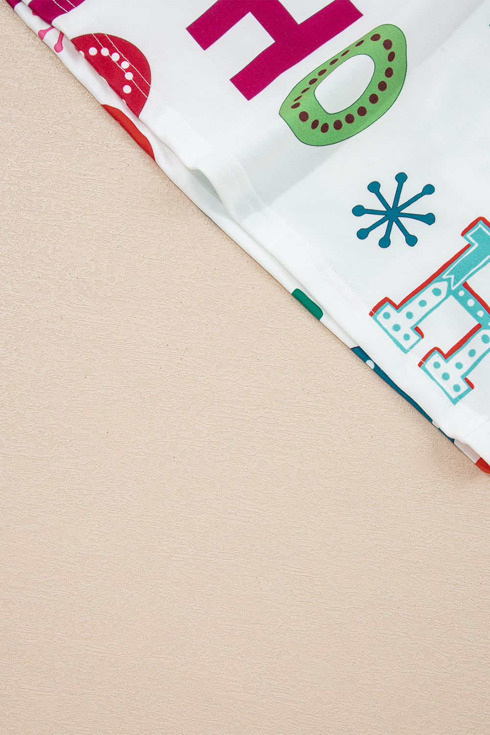 White Plus Size Christmas Ho Ho Ho Print Long Sleeve Top and Shorts Pajama Set