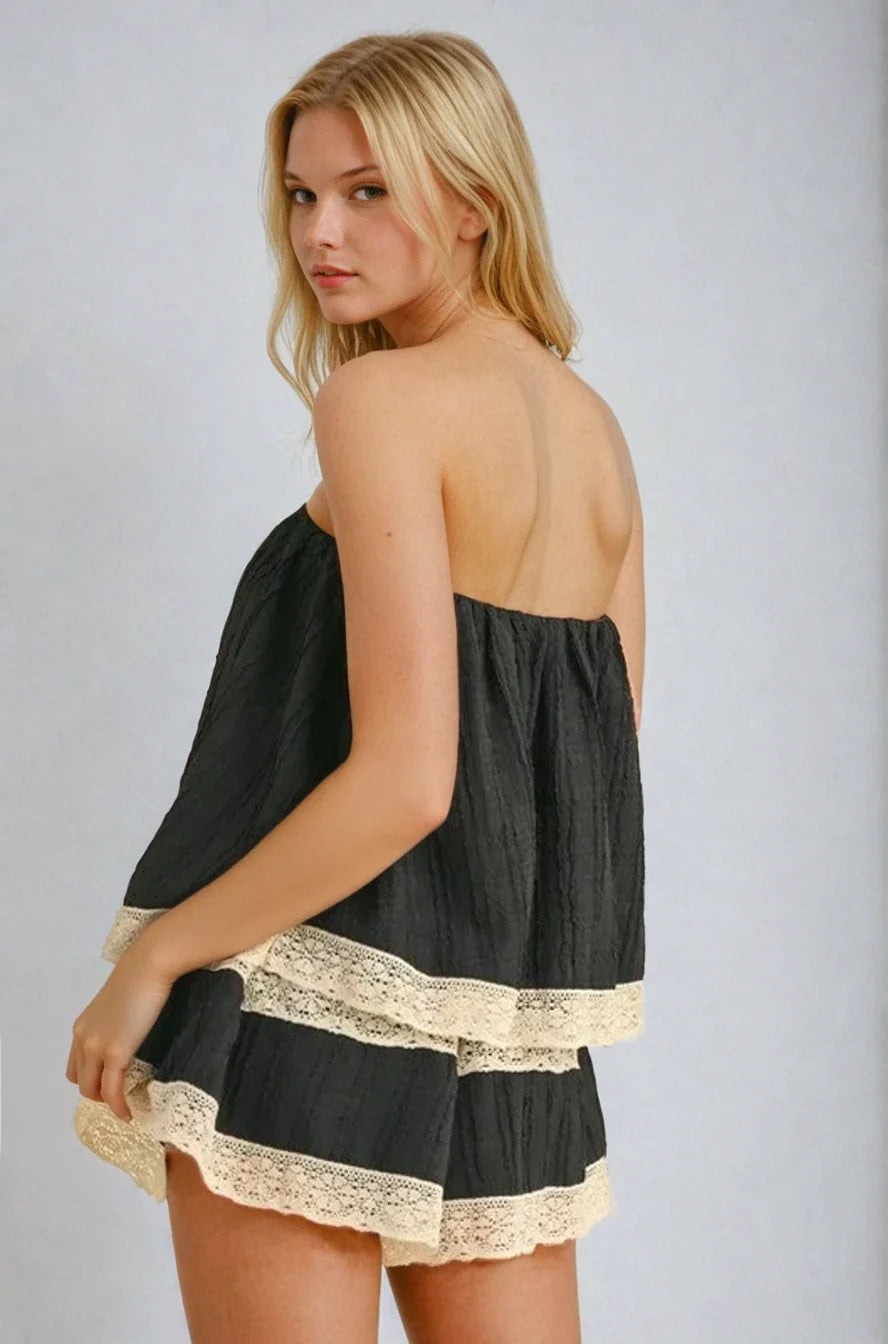 Isla Lace-Trim Layered Tube Romper