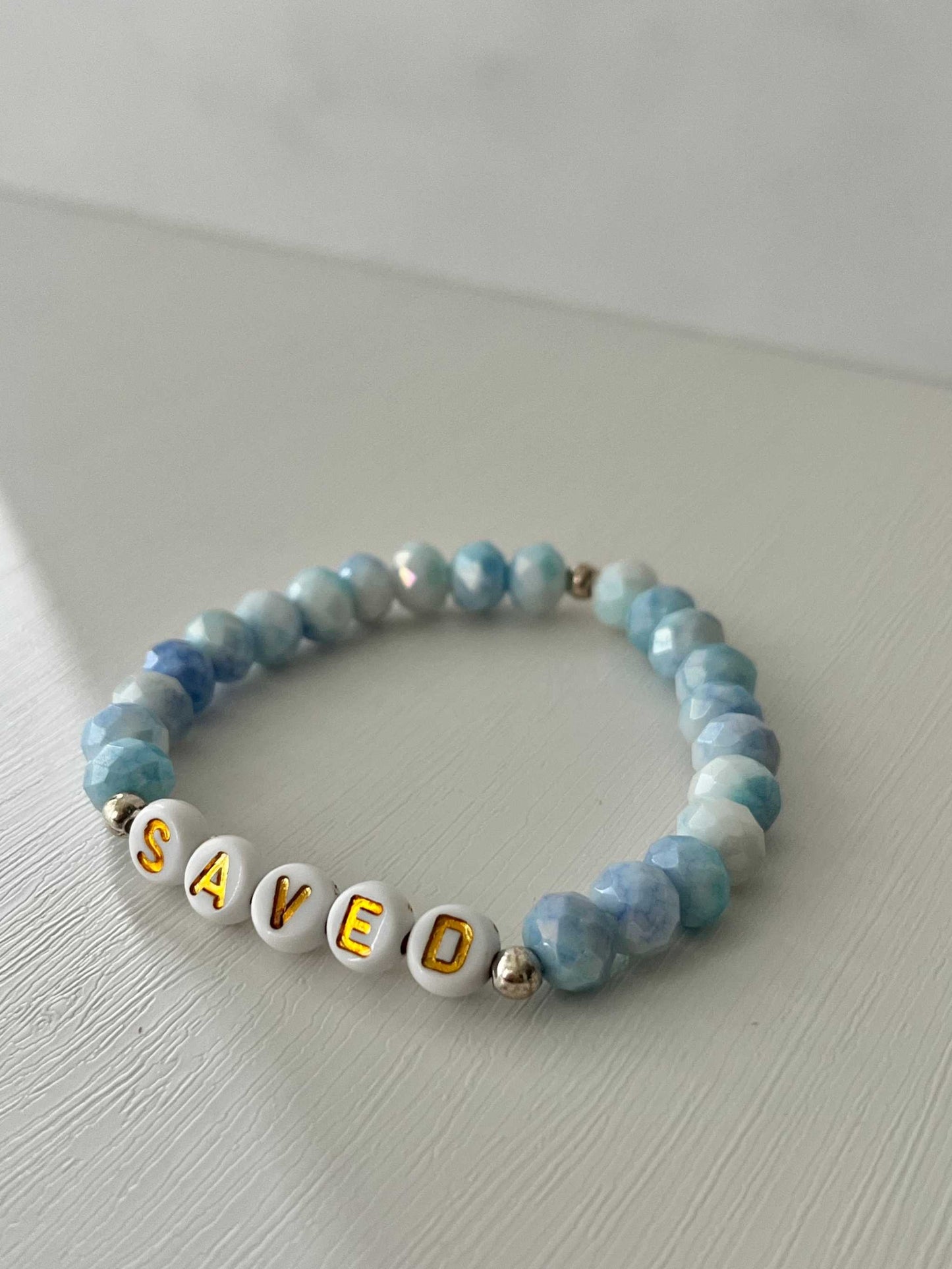 Saved Beaded Bracelet - Mint or Blue White Jade Faith Jewelry