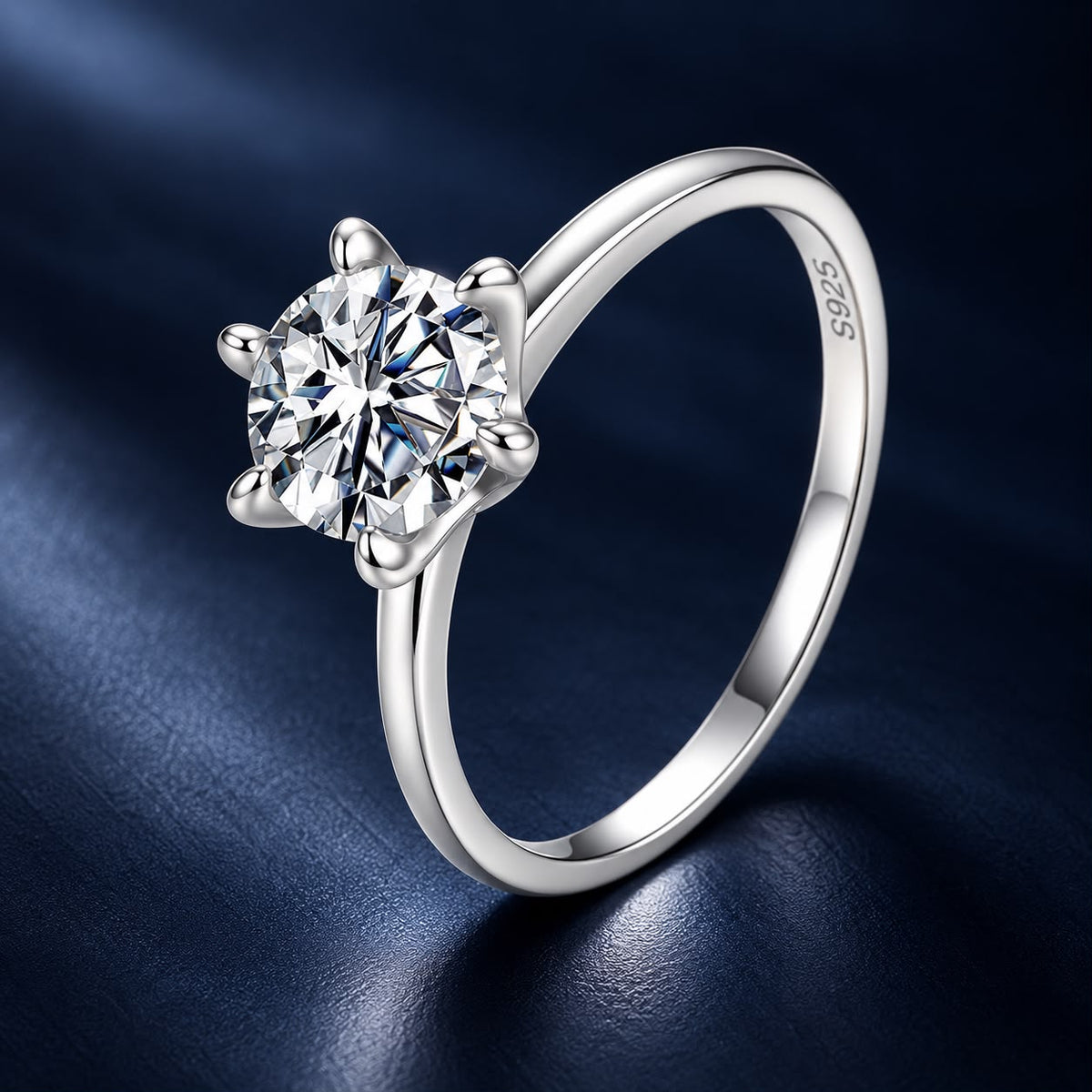 925 Sterling Silver White Gold Plated 0.5ct Moissanite Size 6S Ring for Women