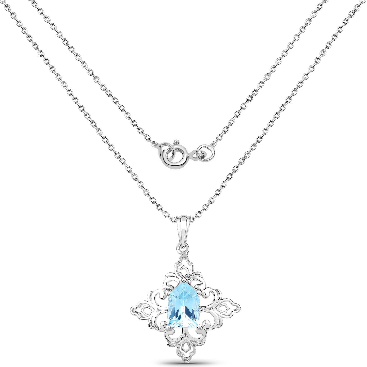 6.10 Carat Genuine Swiss Blue Topaz .925 Sterling Silver Pendant