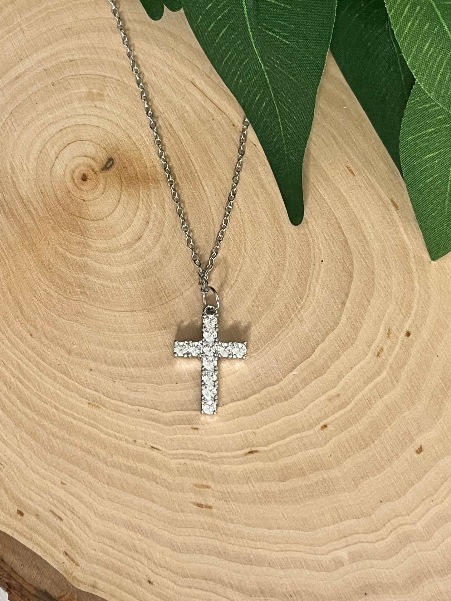 Silver Necklace Cross Pendant 18" Christian Jewelry
