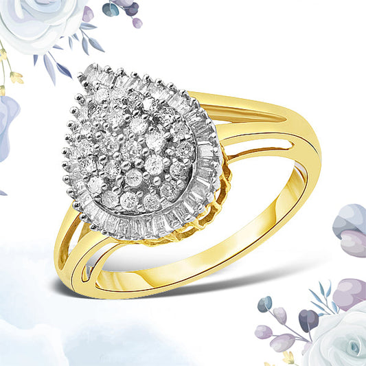 14K Yellow and White Gold 1.00 Cttw Round and Baguette-Cut Diamond Ballerina Cocktail Ring (H-I Color, SI2-I1 Clarity)