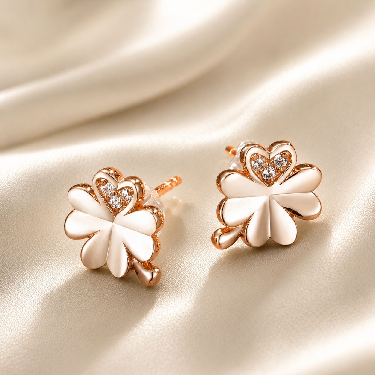 925 Sterling Silver Earrings with Pavé Setting CZ in Rose Gold 0.9x0.7cm for Women