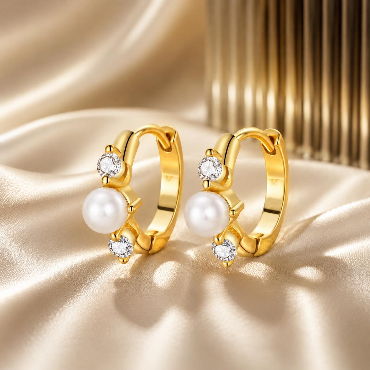 925 Sterling Silver Pavé CZ Gold Plated 1x0.5cm Earrings for Women