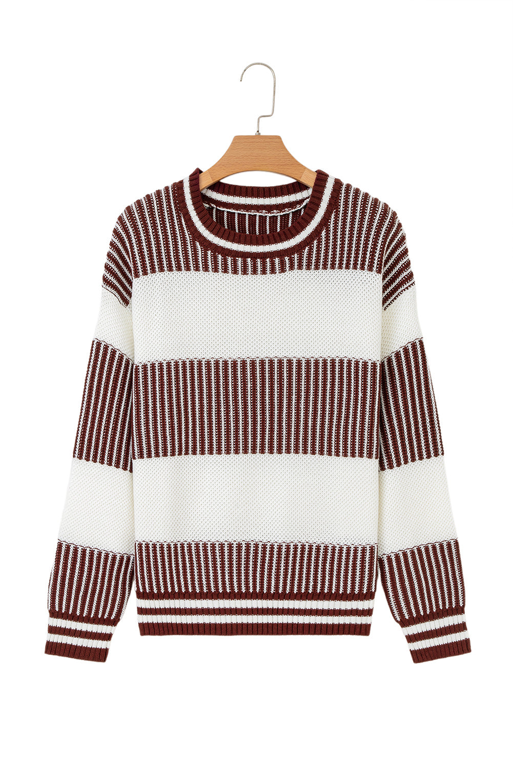 Light Blue Two Tone Striped Patchwork Drop Shoulder Sweater