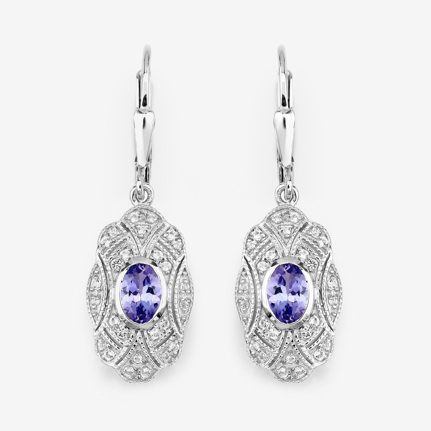 1.12 Carat Genuine Tanzanite and White Topaz .925 Sterling Silver Earrings