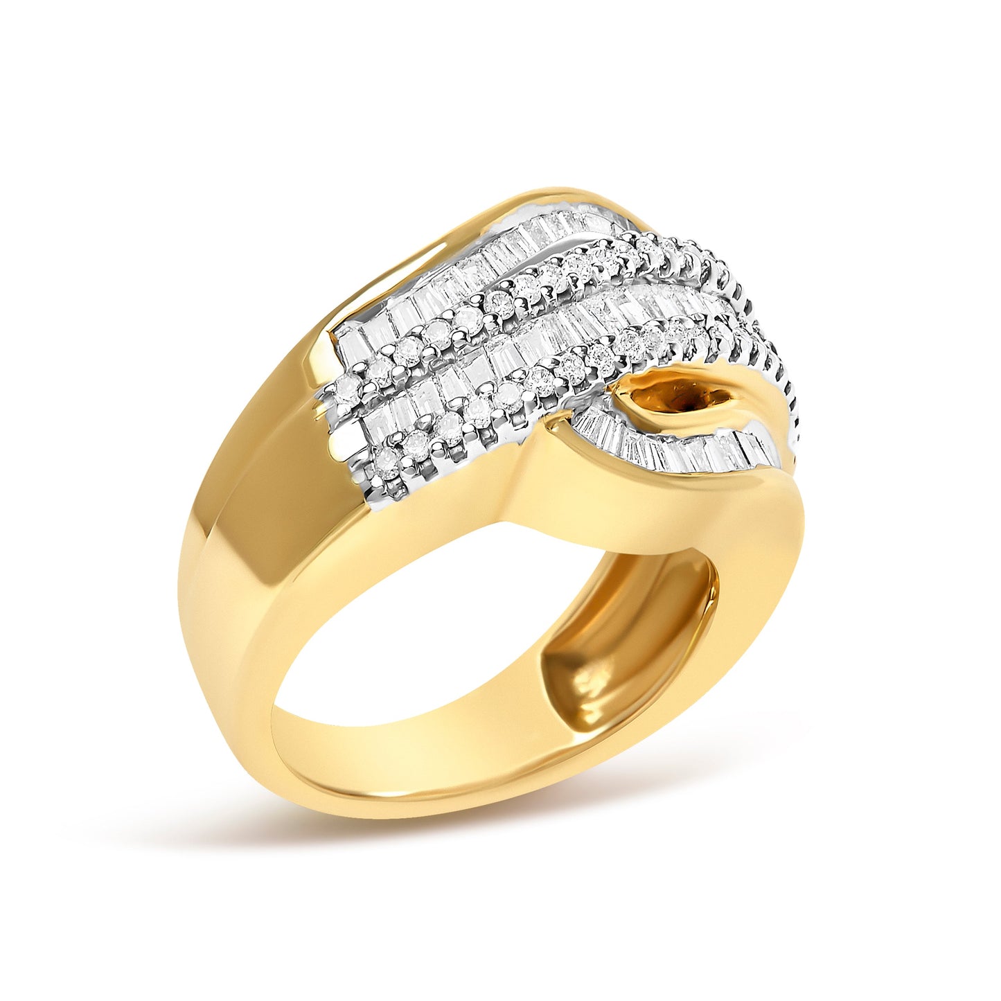 14K Yellow Gold 1.0 Cttw Diamond Wave Design Band Ring