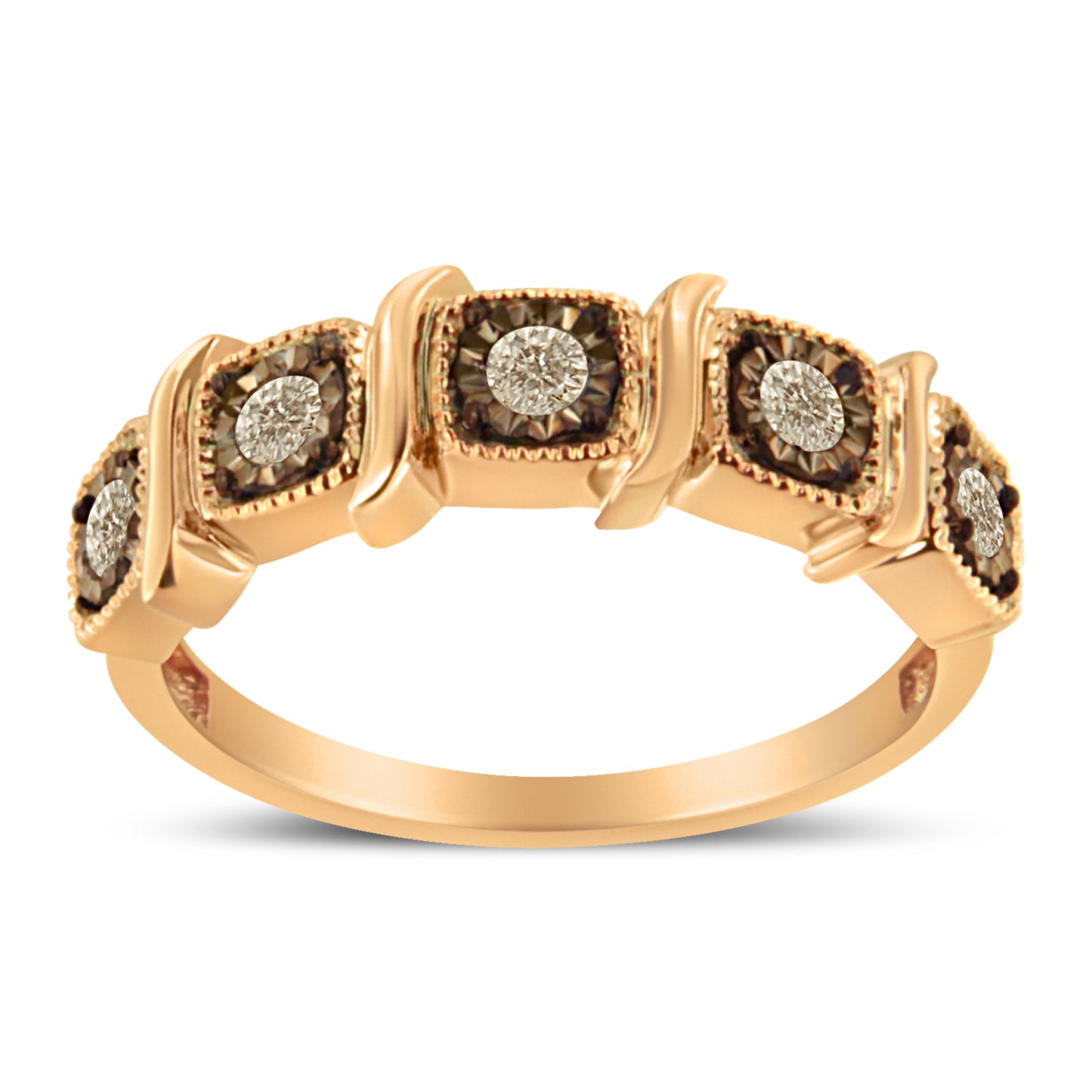 10K Rose Gold Flashed .925 Sterling Silver Miracle-Set Diamond 5-Stone Band Ring (1/4 Cttw, J-K Color, I1-I2 Clarity) - Size 7