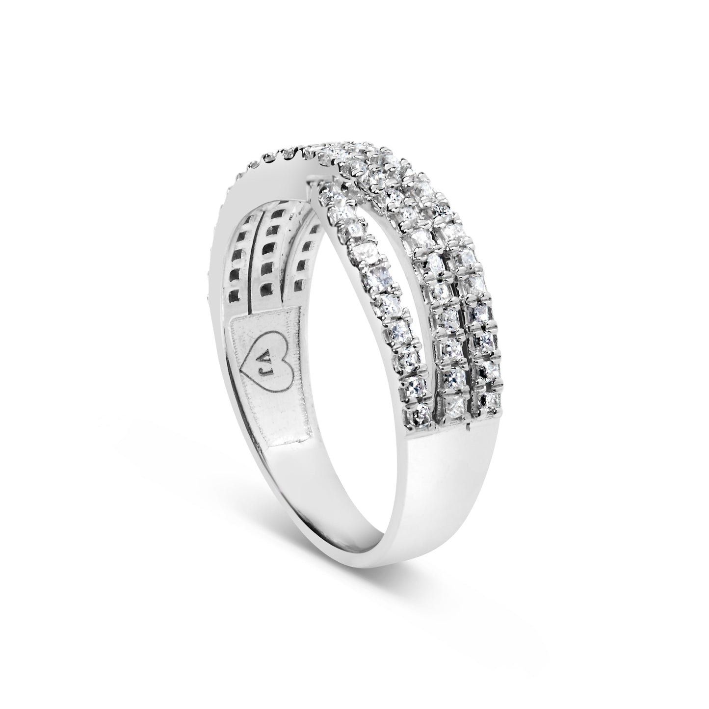 10K White Gold 3/4 Cttw Princess Natural Diamond Split Shank and Weave Band Ring (H-I Color, SI1-SI2 Clarity) - Ring Size 7