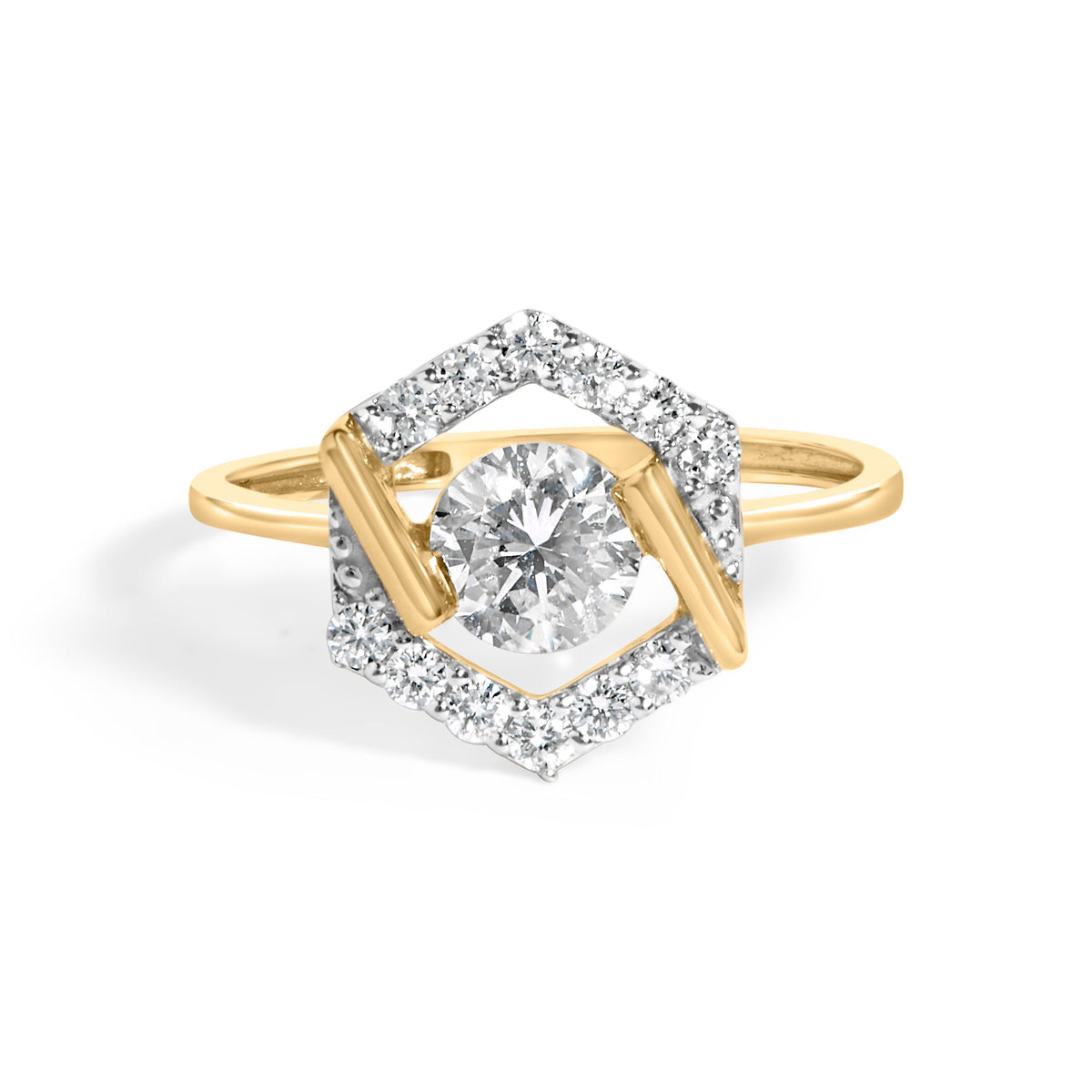 10K Yellow Gold Plated Silver 1.0 Cttw Lab Grown Diamond Hexagon Halo Ring