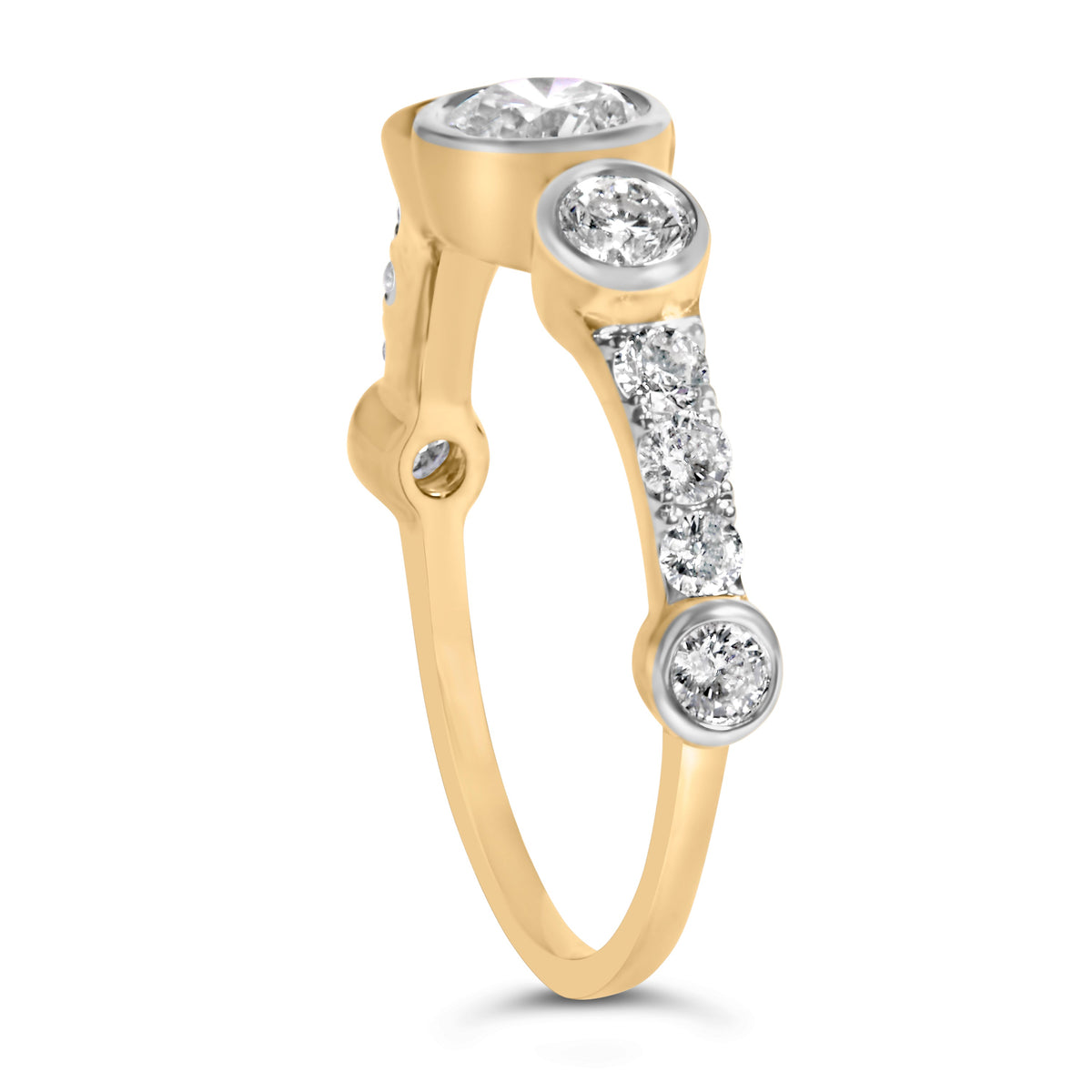 10K Yellow Gold Plated Silver 1.0 Cttw Round Lab Grown Diamond Bezel Station Ring