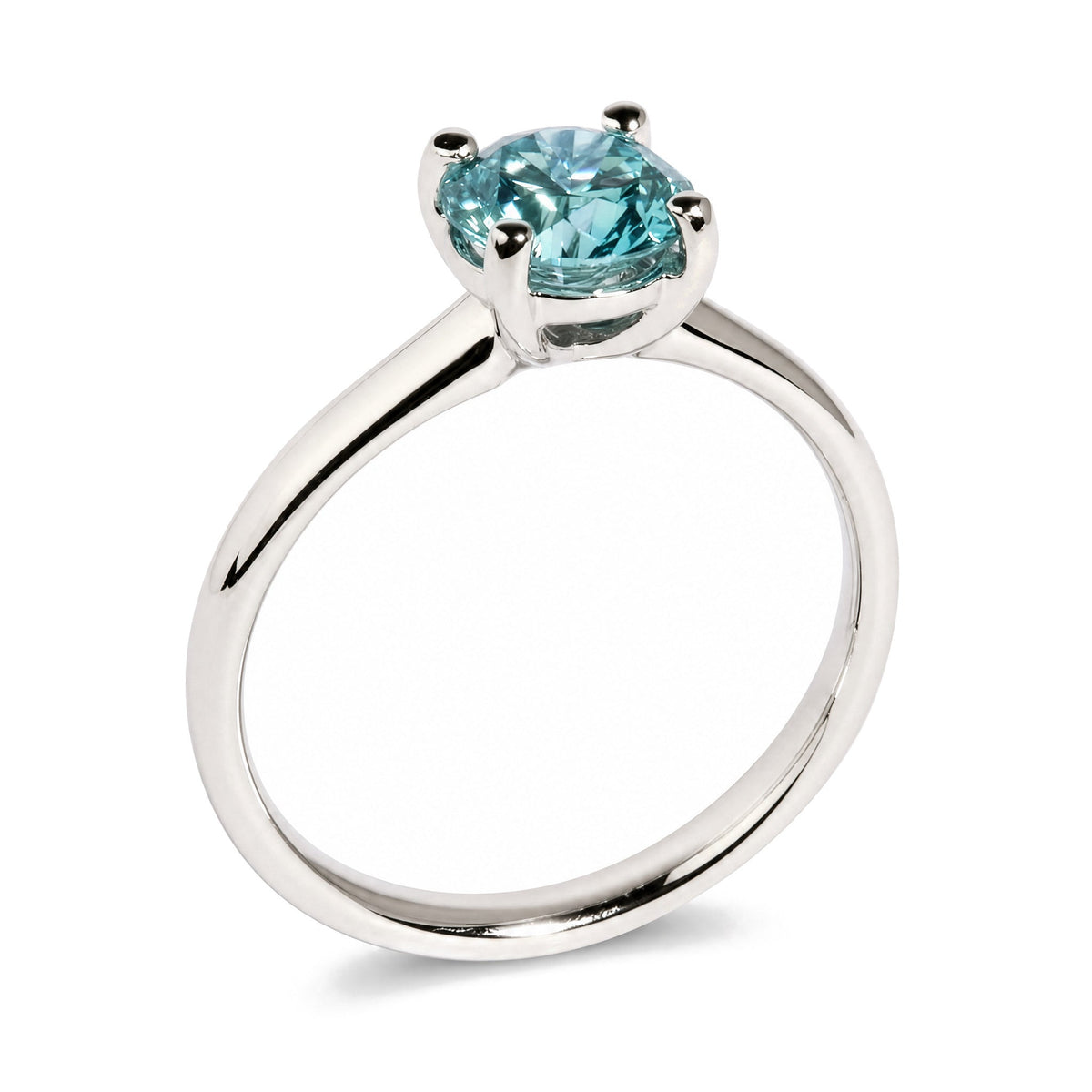 IGI Certified 14K White Gold 1.0 Cttw Round Lab-Grown Blue Fancy Vivid Diamond Solitaire Ring