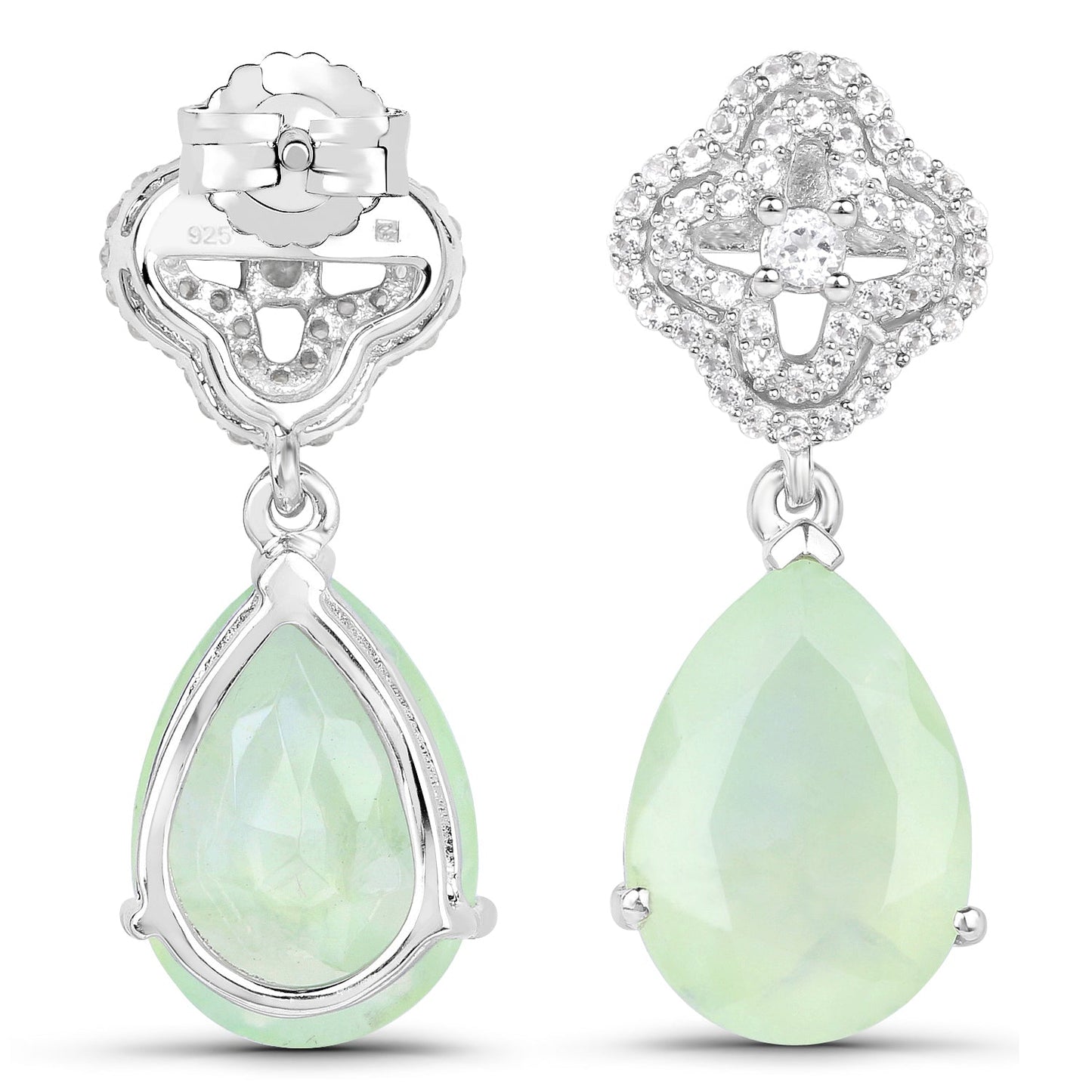10.07 Carat Genuine Prehnite And White Topaz .925 Sterling Silver Earrings