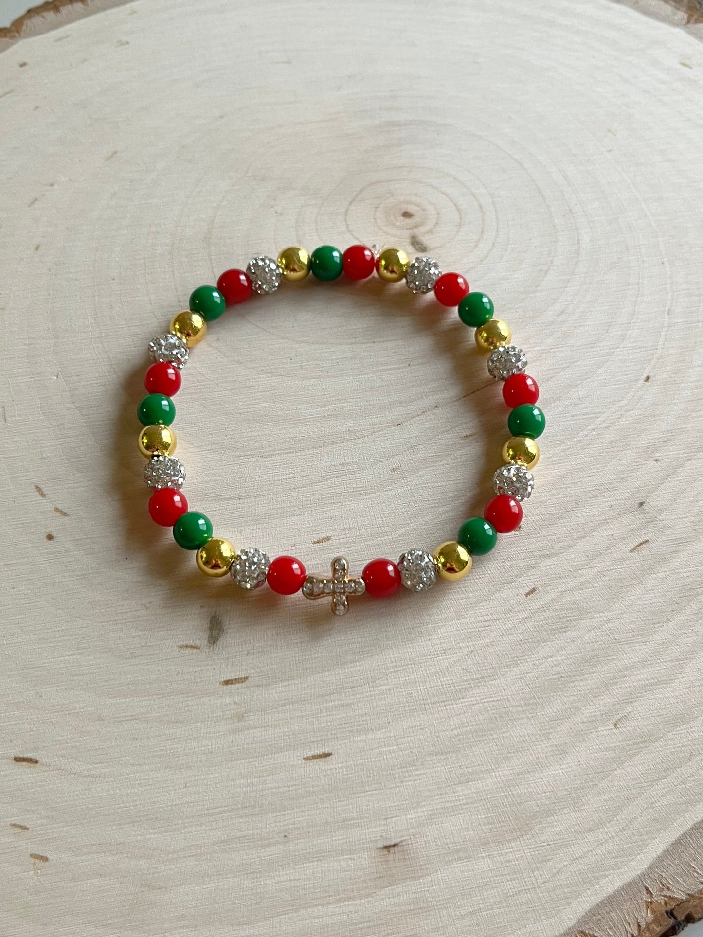 Noel Christmas Cross Bead Bracelet – Christian Holiday Jewelry Gift for Women