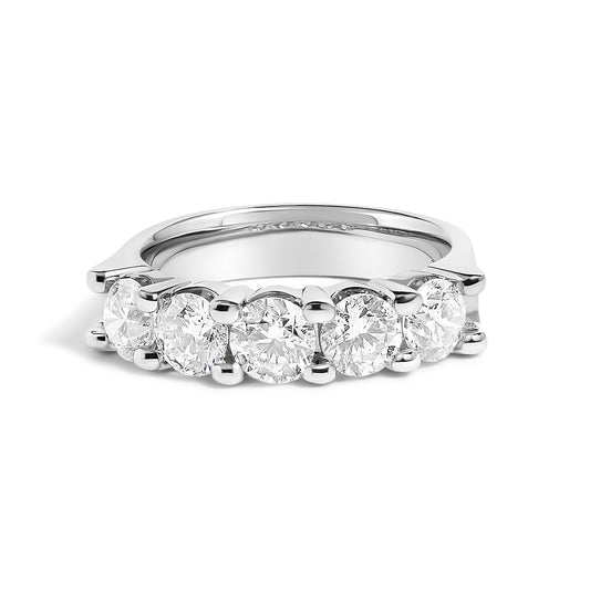 14K White Gold 2.0 Cttw Round Diamond Five Stone Band Ring