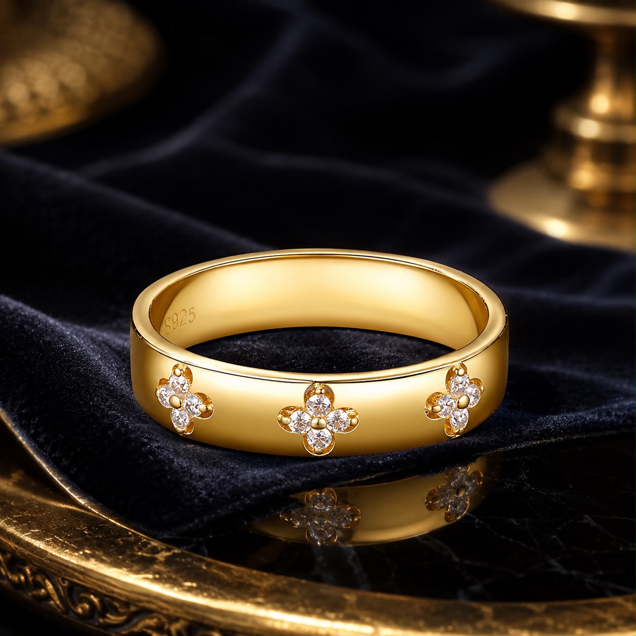925 Sterling Silver Moissanite Gold Plated Ring for Women, Size 6