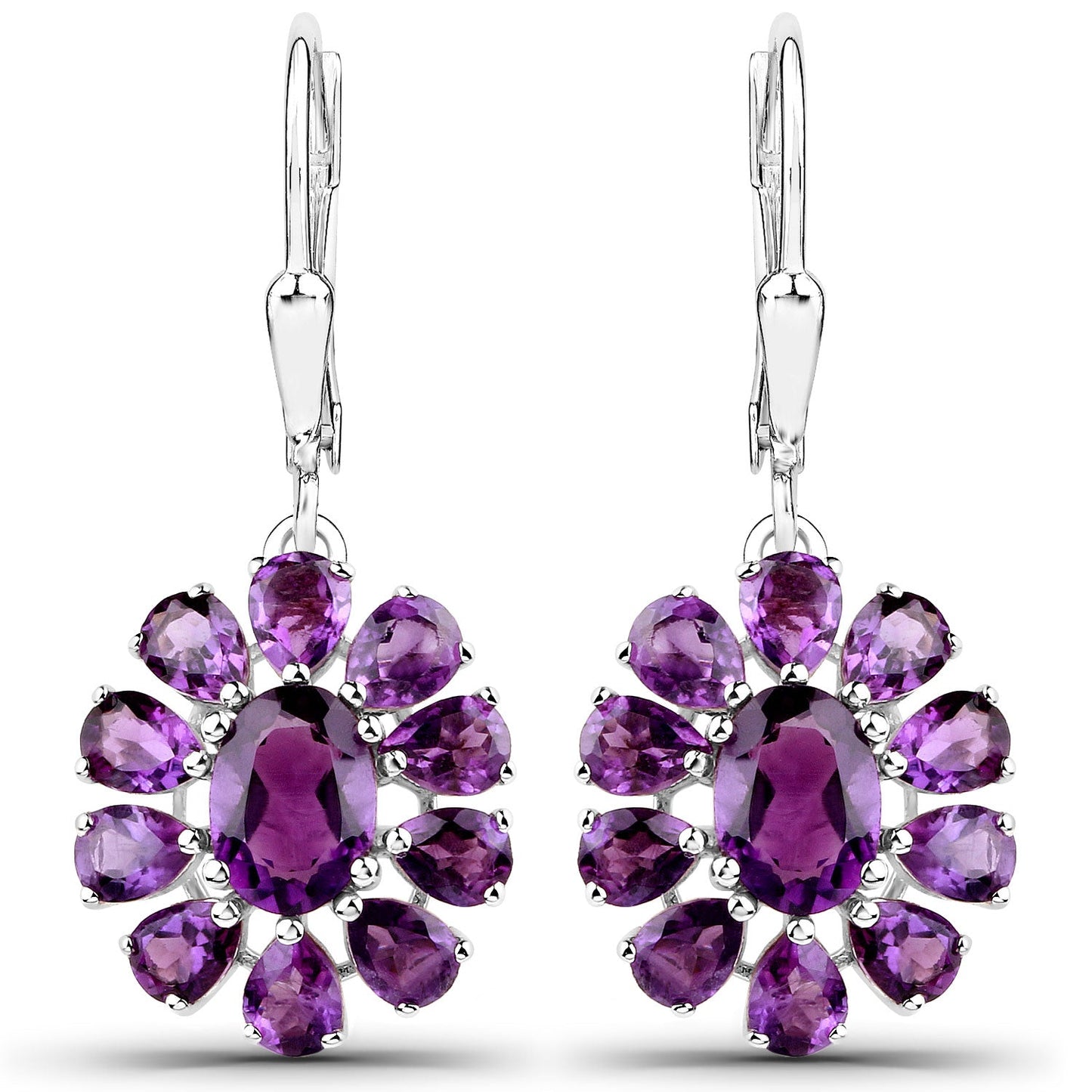11.60 Carat Genuine Amethyst and White Topaz .925 Sterling Silver 3 Piece Jewelry Set (Ring, Earrings, and Pendant w/ Chain)