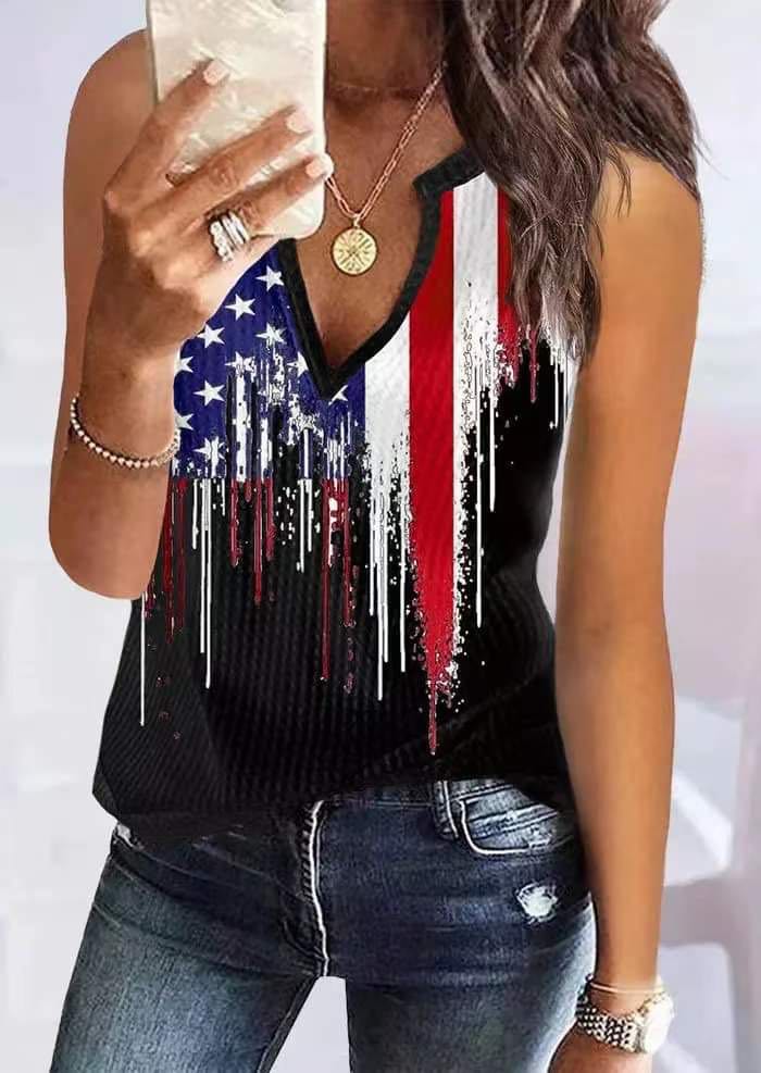 American Flag V-Notch Tank Top