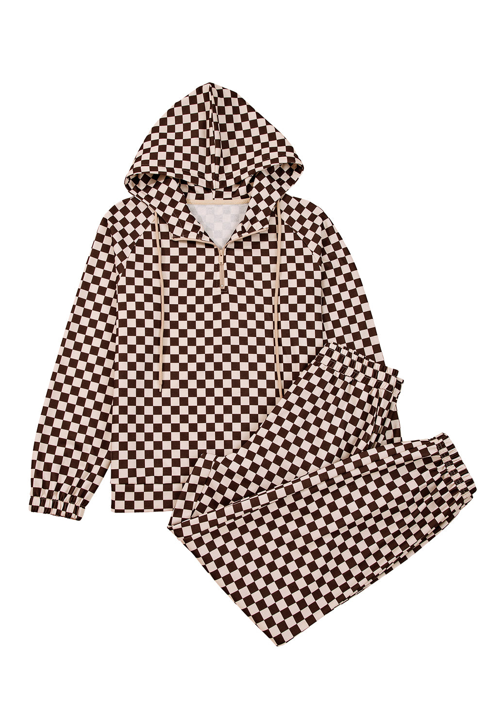 Black Athleisure Checkered Pullover and Jogger Pants Set