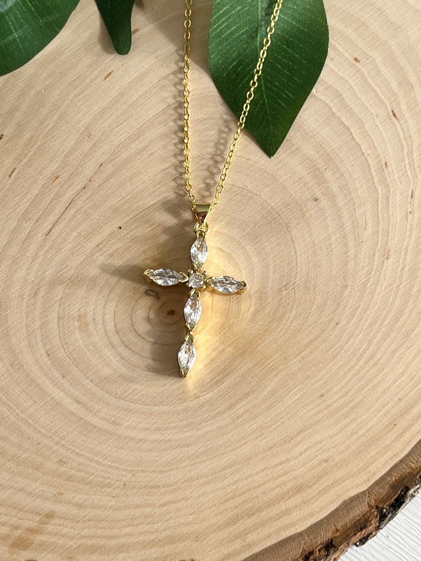 Saved Gold Necklace: 18K Gold-Filled Crystal Cross Pendant