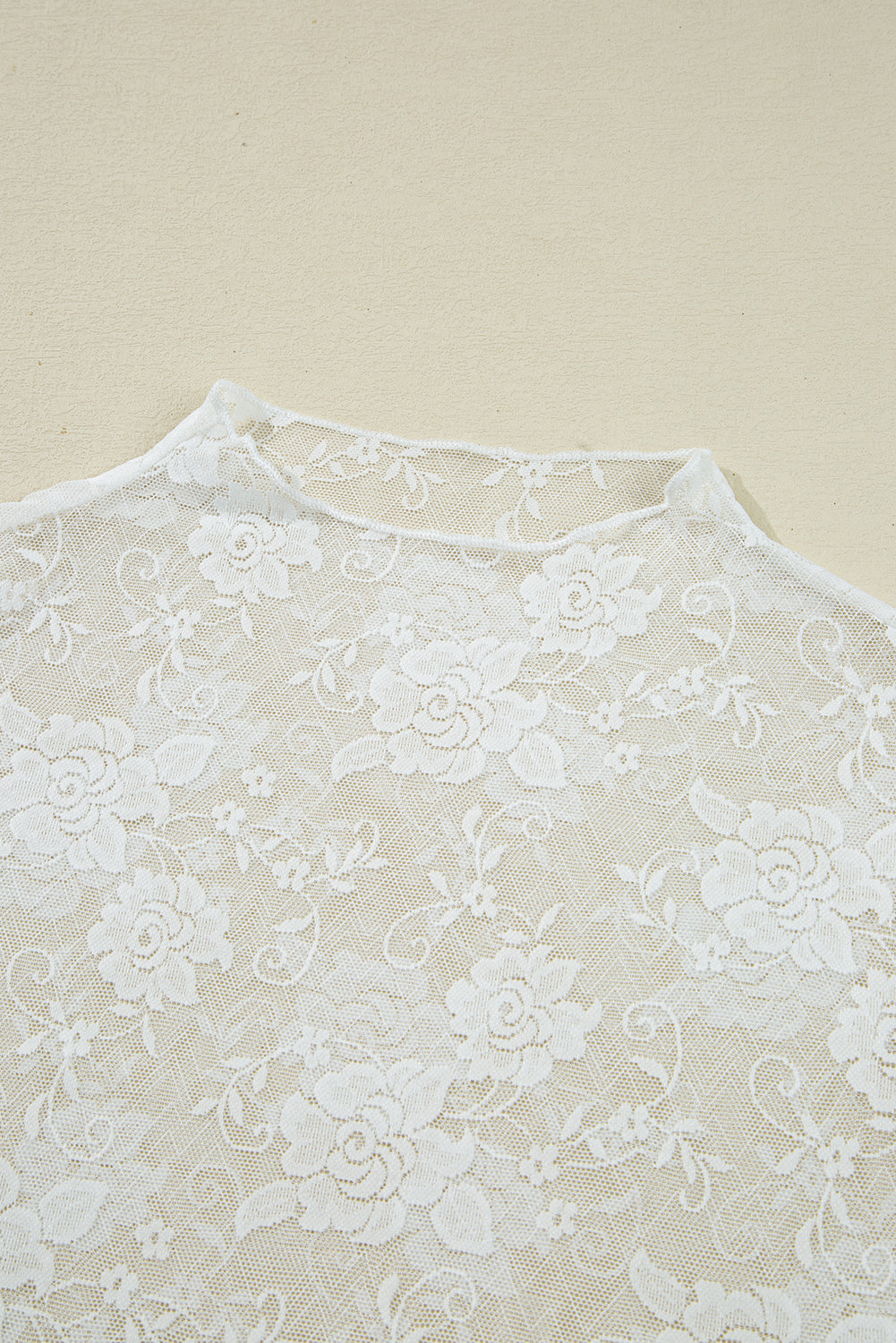 Black Mock Neck Floral Lace Mesh Long Sleeve Top