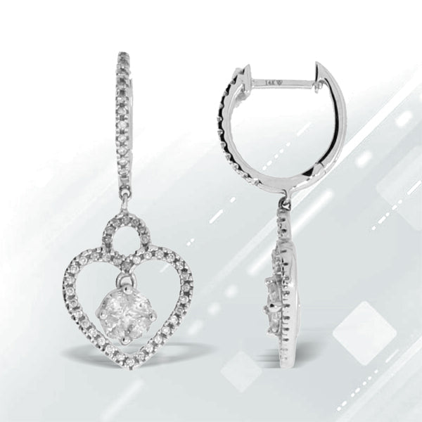 Natural .50ct Diamond Dangle Earrings 14KT White Gold