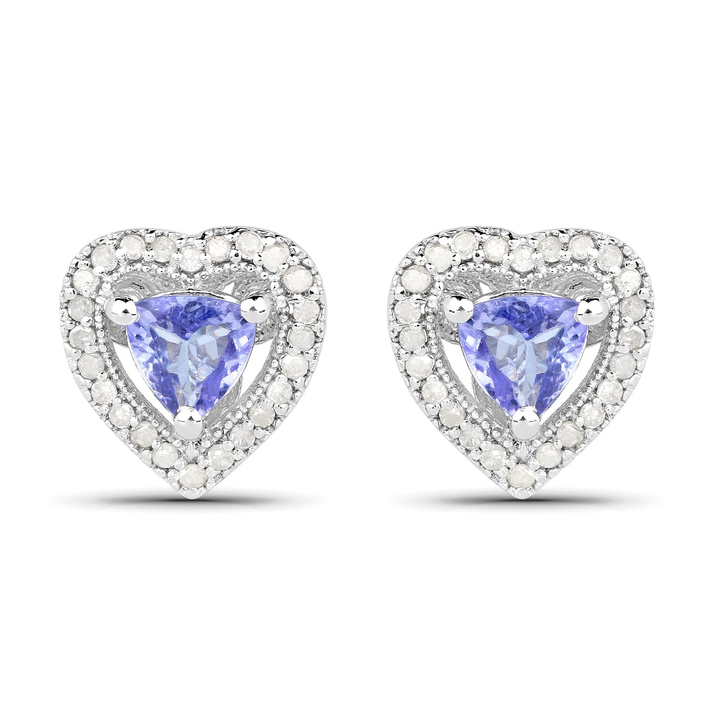 1.20 Carat Genuine Tanzanite & White Diamond .925 Sterling Silver Earrings
