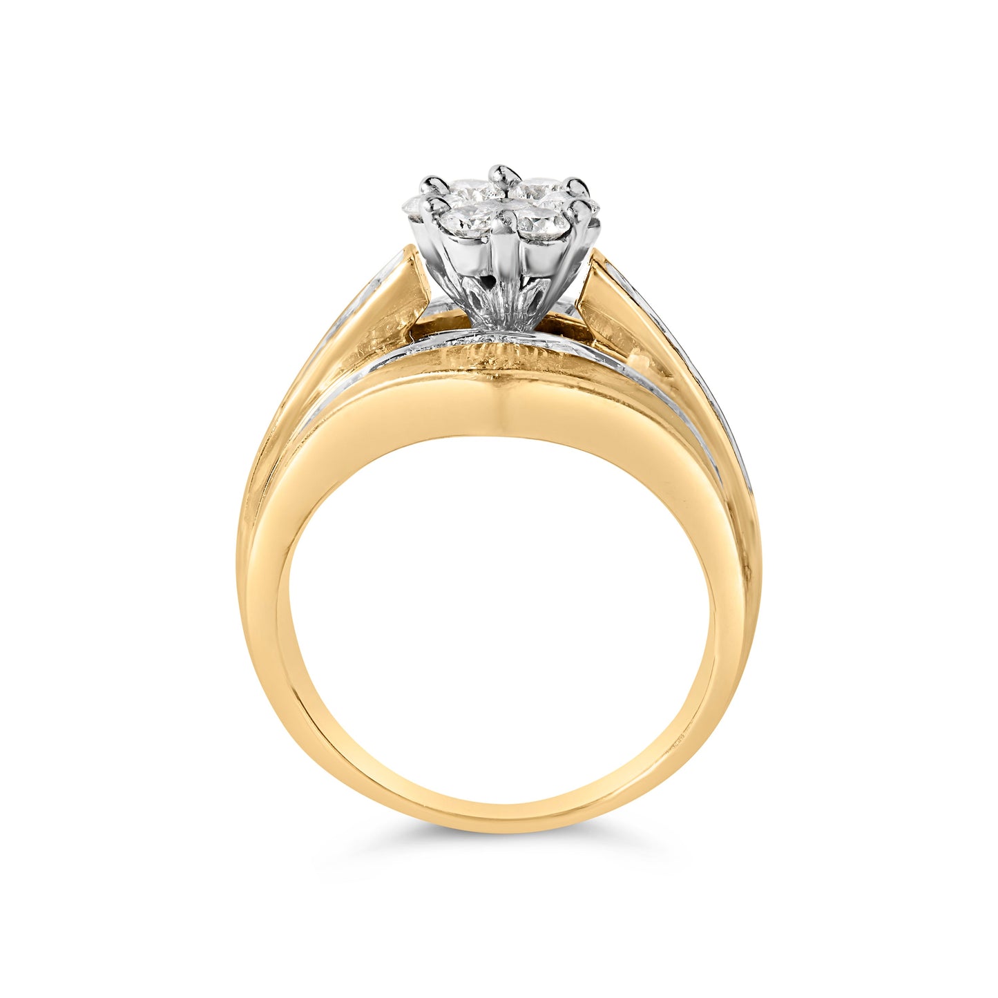 14K Yellow Gold 2-1/3 Cttw Diamond Cluster Channel Set Chevron Shaped Band Engagement Ring & Wedding Band Set (H-I Color, SI1-SI2 Clarity)- Size 5