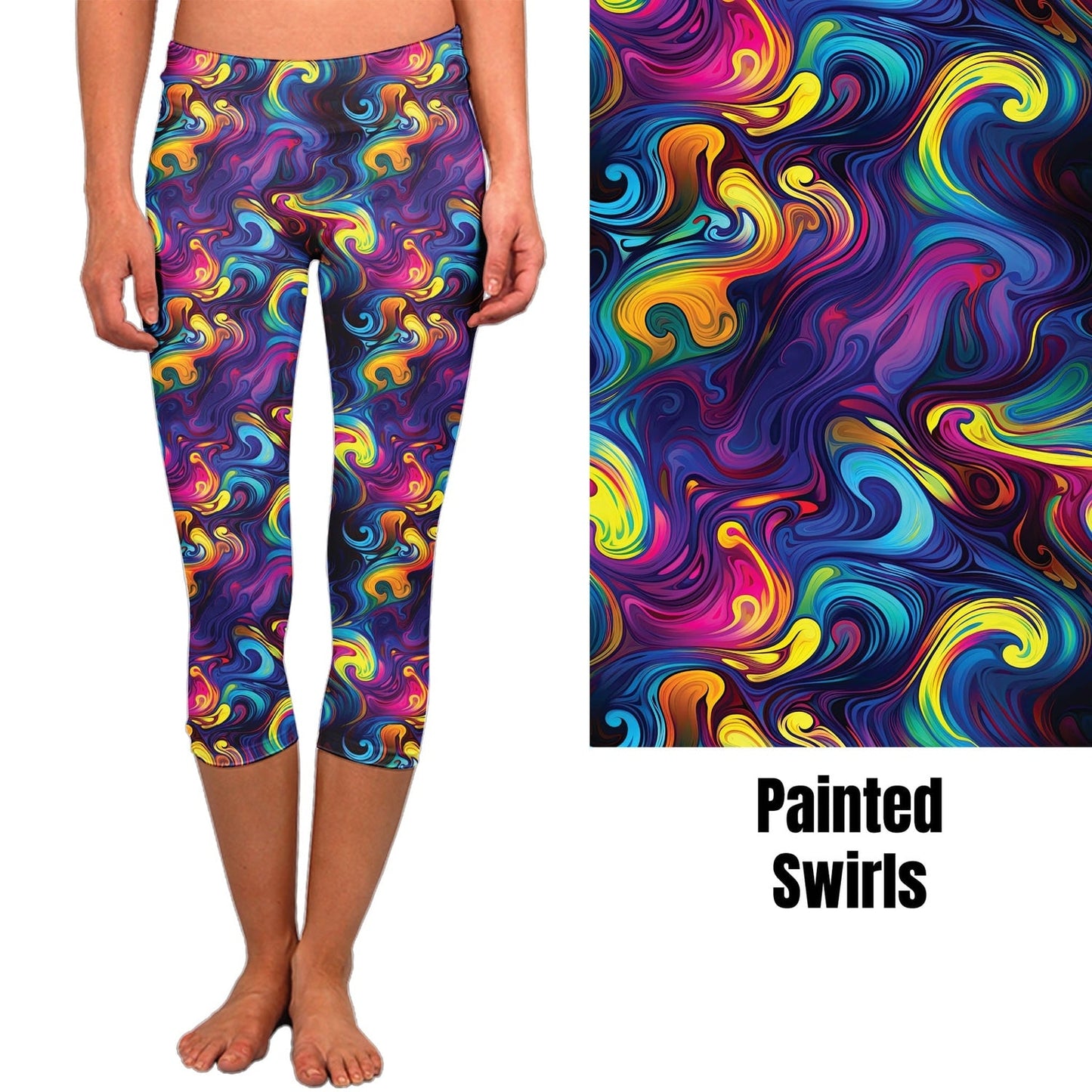 Painted Swirls Full Leggings and Capris with Pockets 0