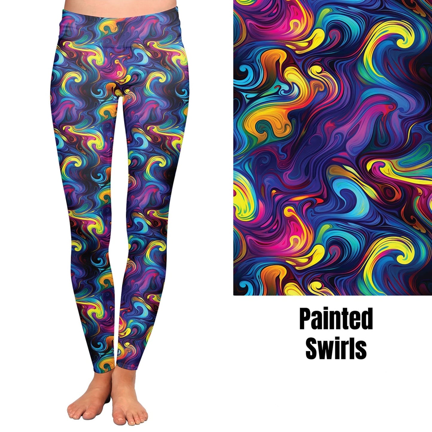 Painted Swirls Full Leggings and Capris with Pockets 0