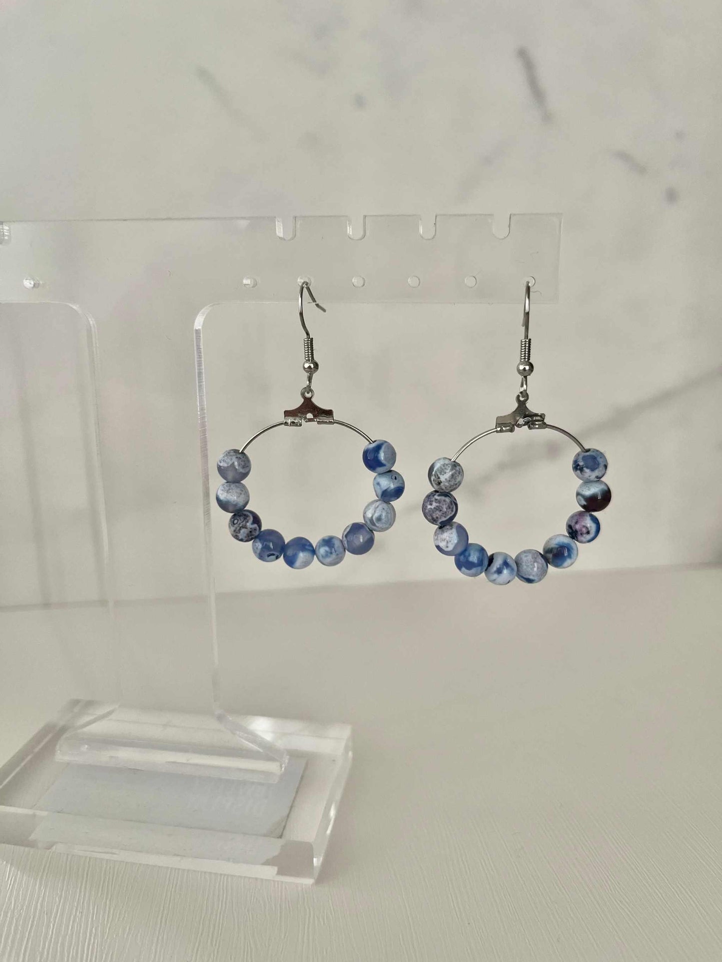 Blue Agate Earrings - Elegant Natural Stone Jewelry