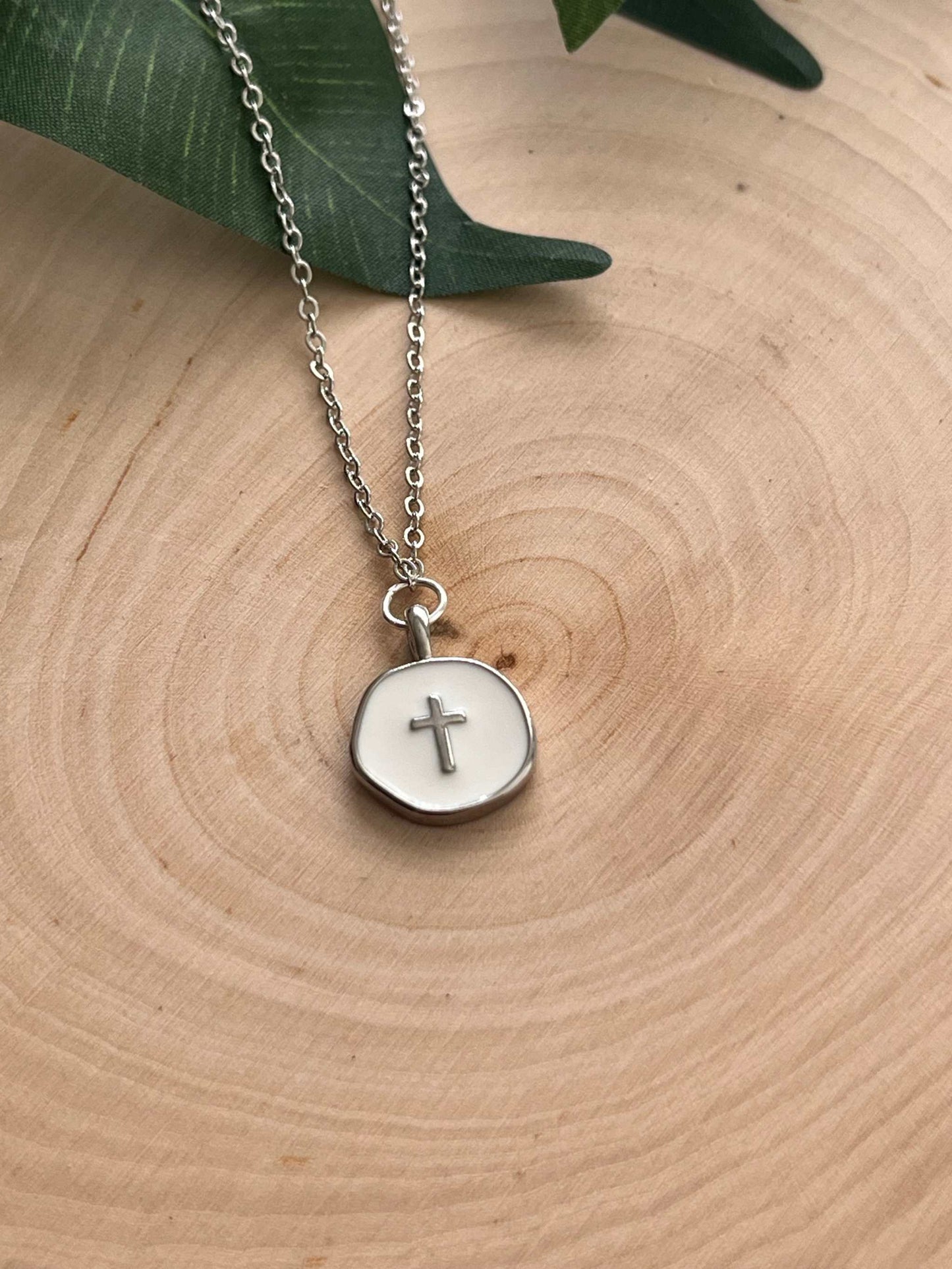 Silver Necklace White Cross Pendant - Elegant 18" Hypoallergenic Design