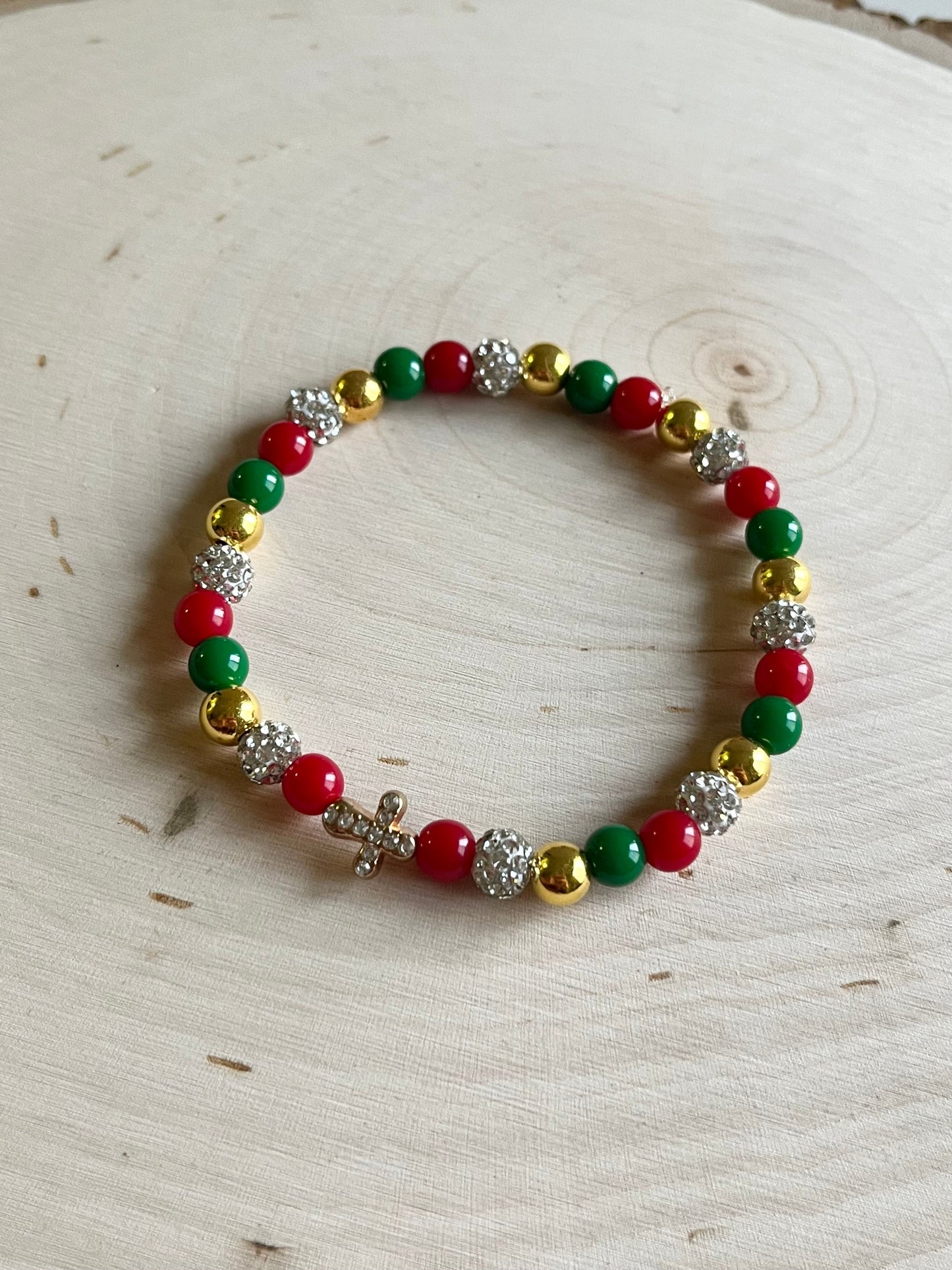 Noel Christmas Cross Bead Bracelet – Christian Holiday Jewelry Gift for Women