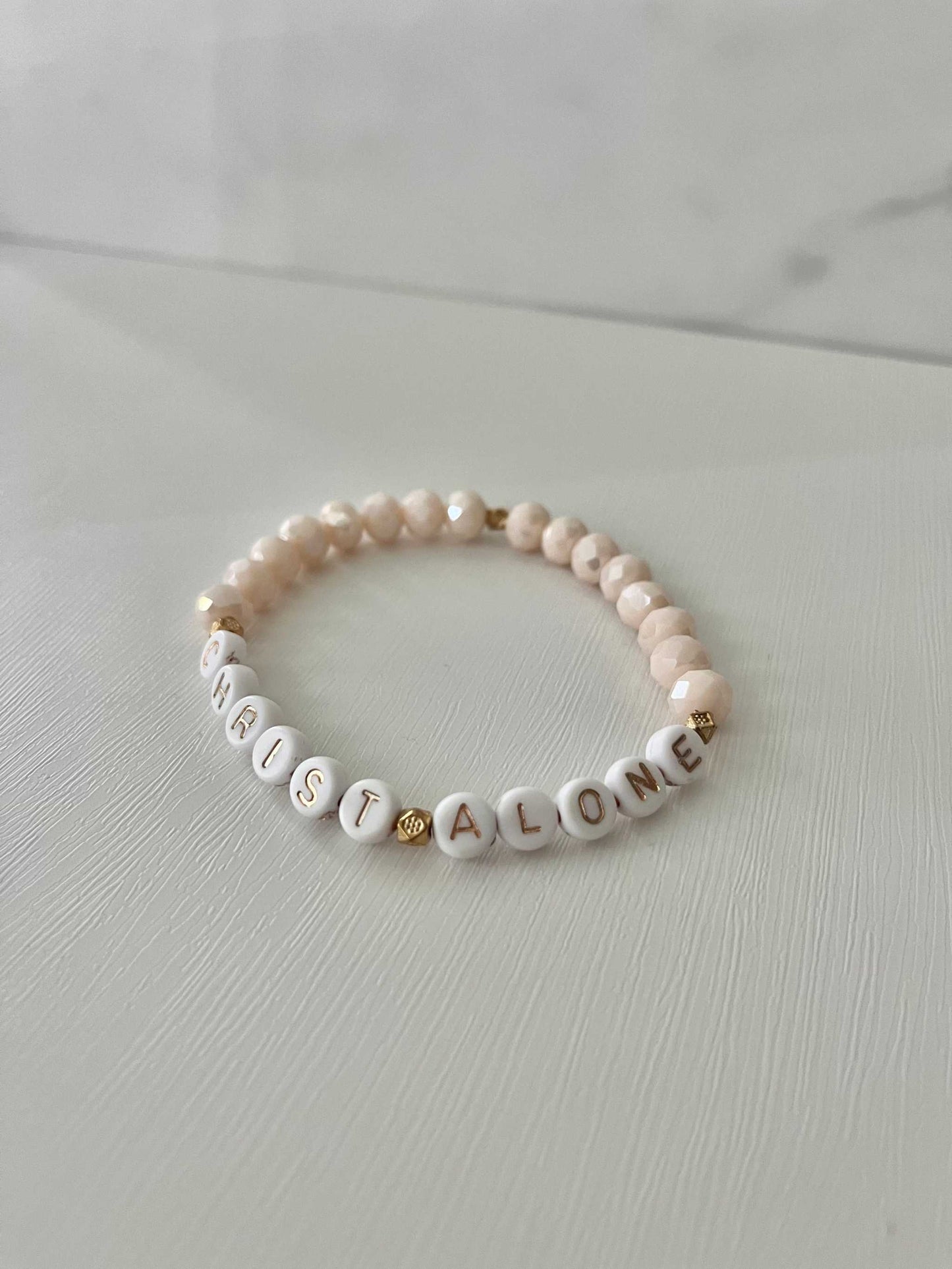 Bead Bracelet Christ Alone Peach or White Christian Jewelry