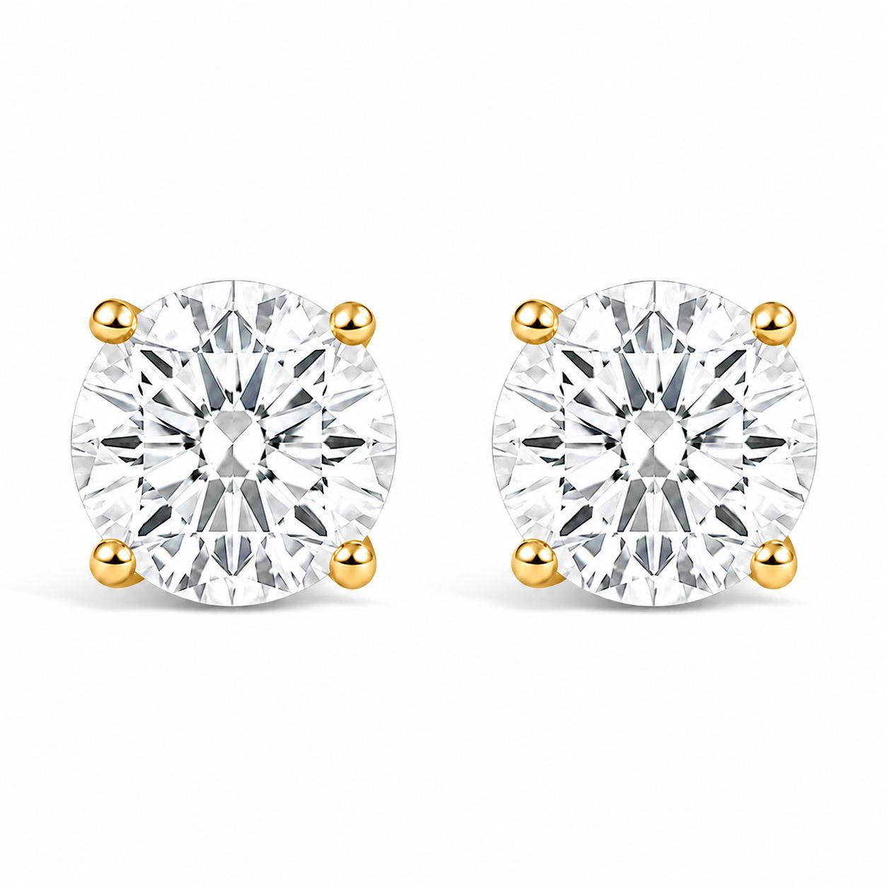 IGI Certified 14K Yellow Gold 1.00 Cttw Round Lab Grown Diamond Solitaire Stud Earrings